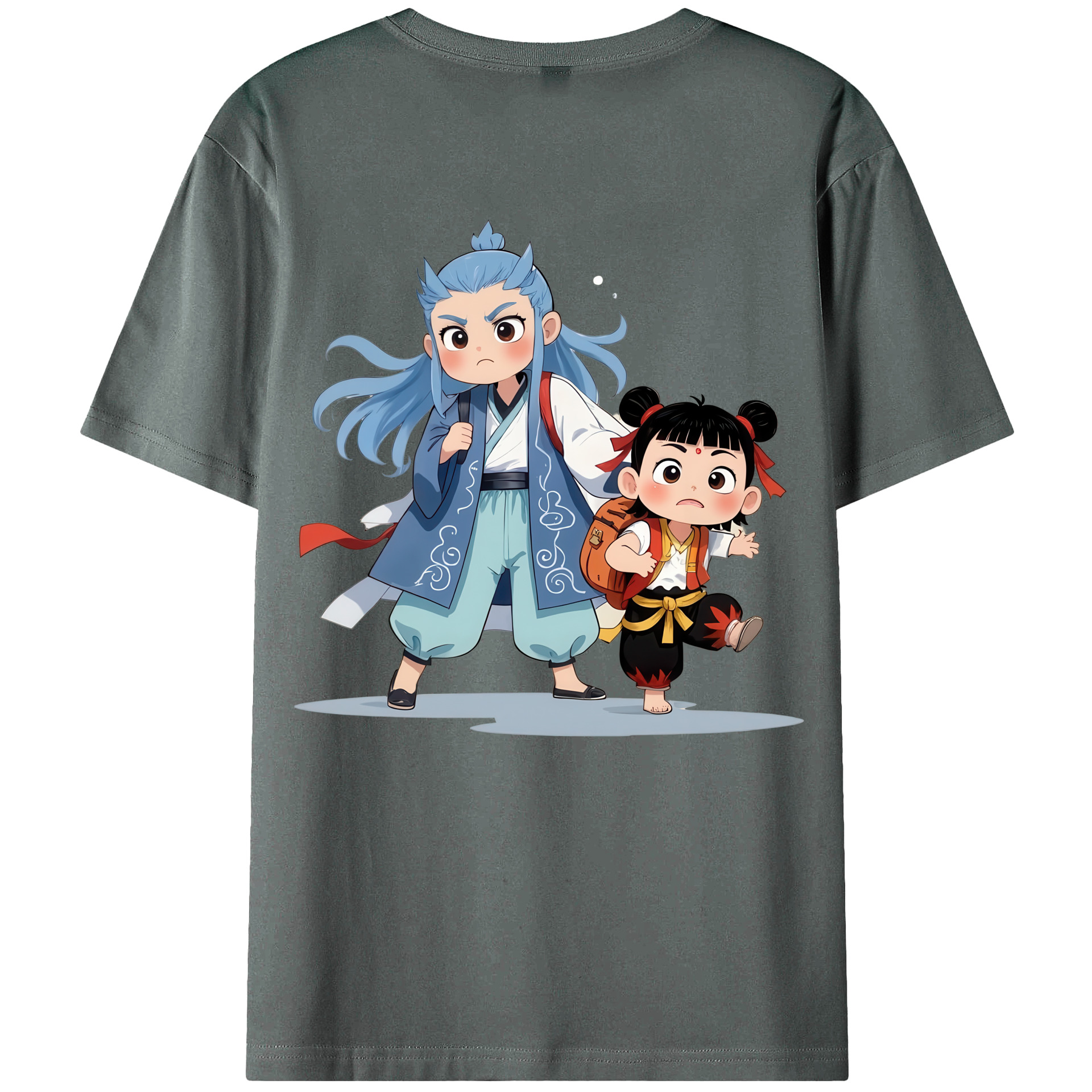（画像用） Ne Zha 2 ナタ 魔童の大暴れ 綿100％ メンズ半袖Tシャツ（バックプリント） 通気性